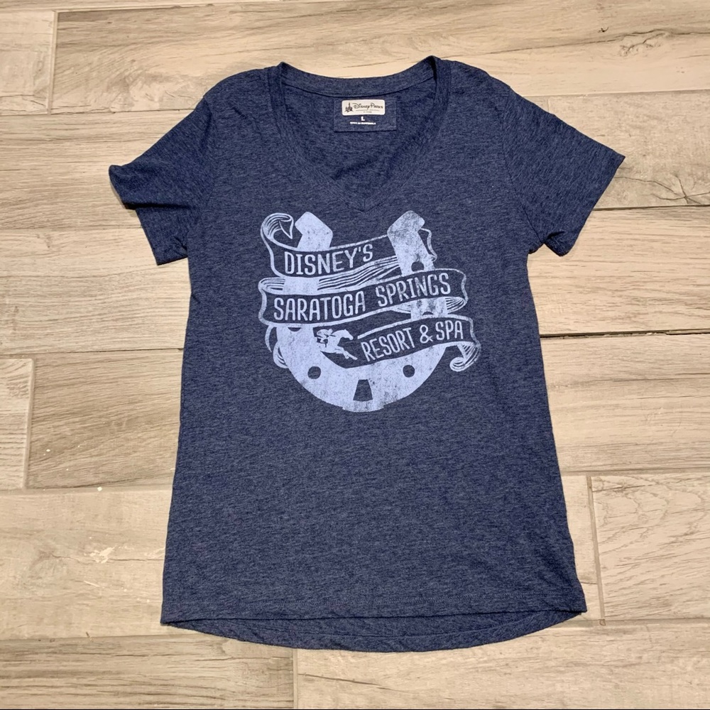 Disney Parks Saratoga Springs Blue V-neck Tshirt L